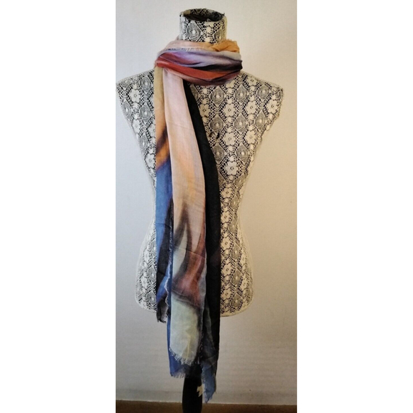 Hang N Hold  Rectangle Scarf Shawl Wrap Modal Wool Frayed Borders - Picture 5 of 10